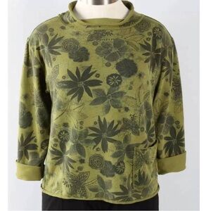 NEW PRAIRIE COTTON women's sage floral roll neck top with pocket size small NWT